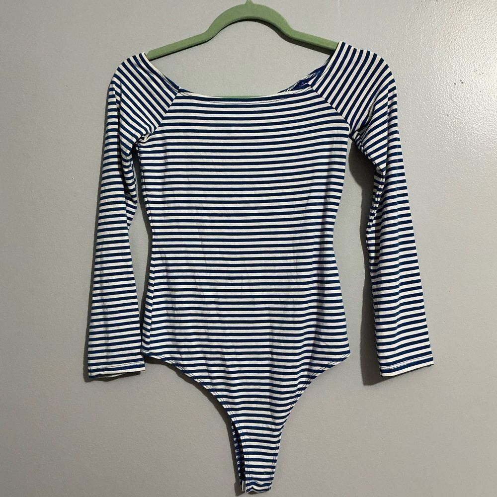 ASOS Blue and White striped long sleeve bodysuit size S